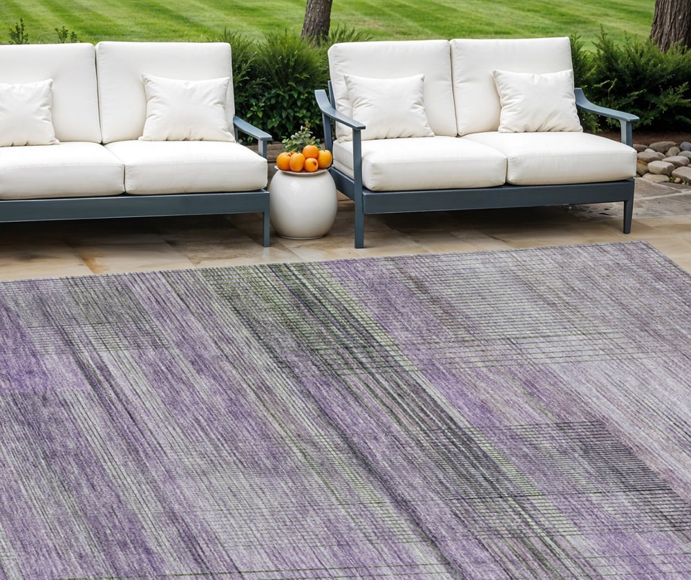 HomeRoots 5' Stylish Purple Lavender and Gray Striped Indoor-Outdoor Area Rug - Durable, Washable & Versatile 8' X 10' 588067