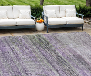 Homeroots 3' Striped Artichoke Green And Purple Washable Area Rug For Indoor And Outdoor Spaces, Durable Design 8' X 10' Polyester 588067