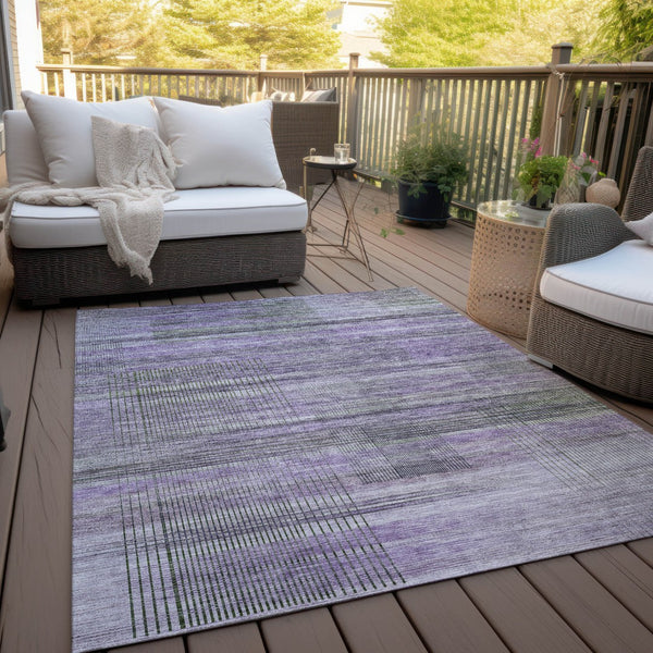 Homeroots 3' Striped Artichoke Green And Purple Washable Area Rug For Indoor And Outdoor Spaces, Durable Design 8' X 10' Polyester 588067