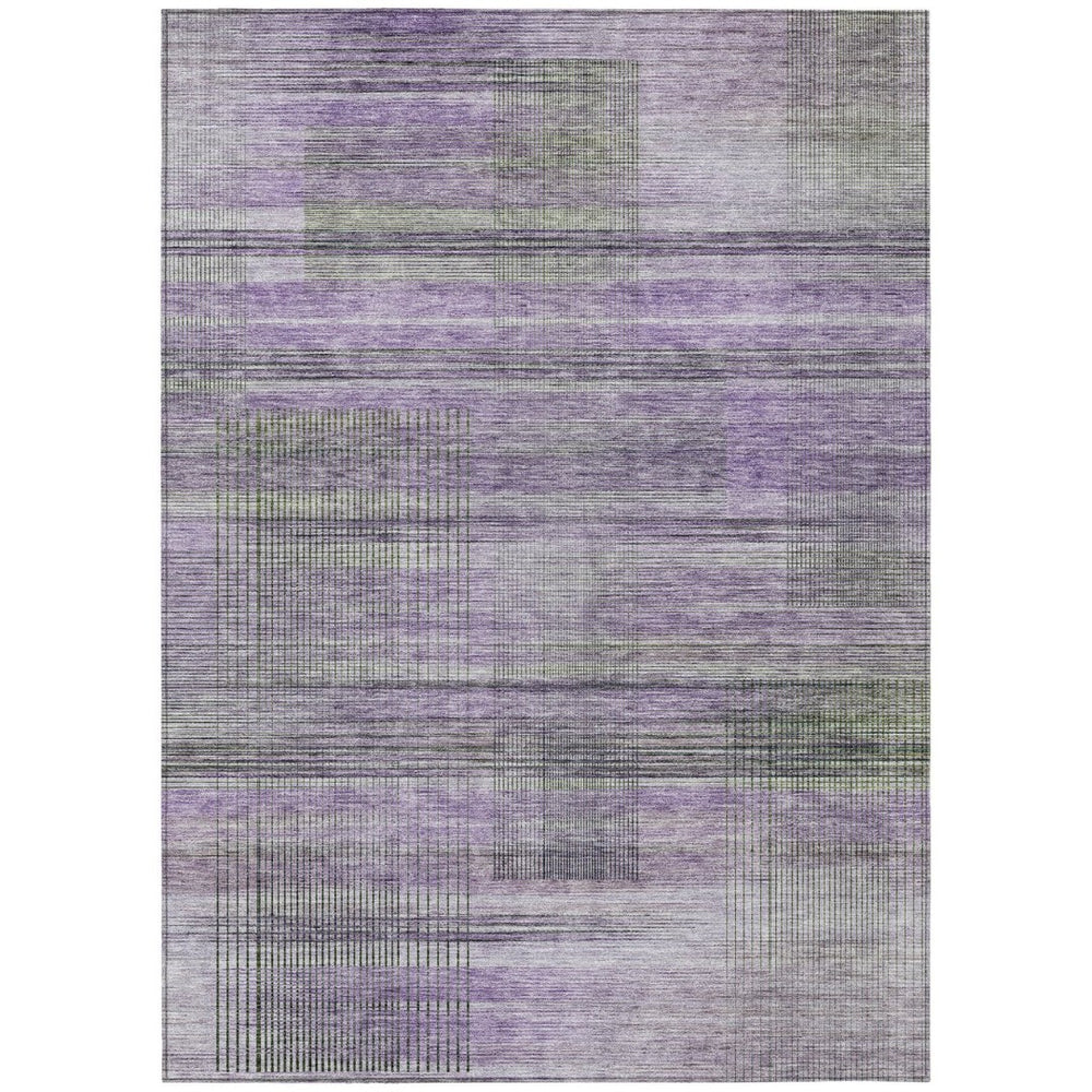 HomeRoots 5' Stylish Purple Lavender and Gray Striped Indoor-Outdoor Area Rug - Durable, Washable & Versatile 8' X 10' 588067