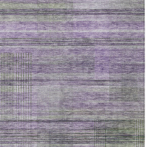 Homeroots 3' Striped Artichoke Green And Purple Washable Area Rug For Indoor And Outdoor Spaces, Durable Design 8' X 10' Polyester 588067