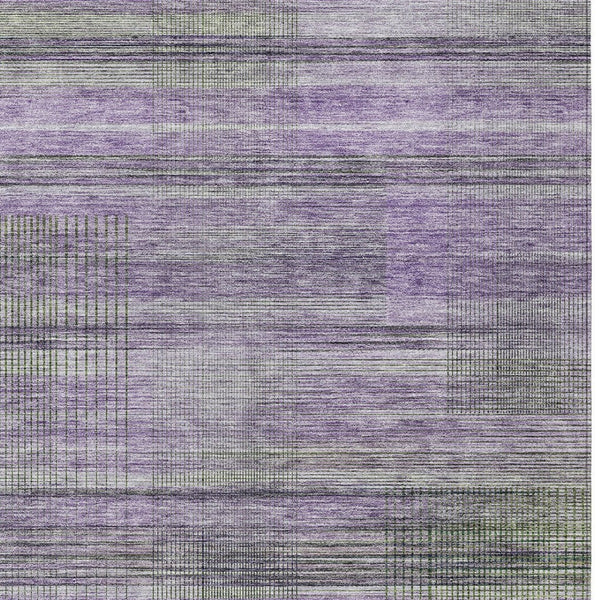 Homeroots 3' Striped Artichoke Green And Purple Washable Area Rug For Indoor And Outdoor Spaces, Durable Design 8' X 10' Polyester 588067