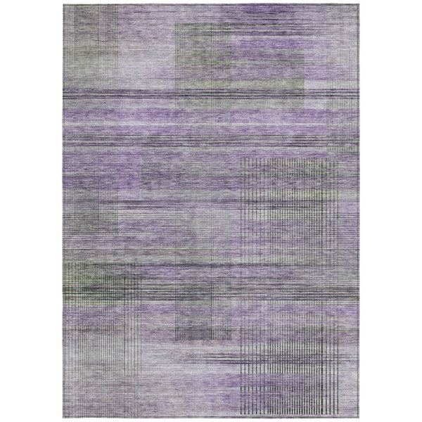 Homeroots 3' Striped Artichoke Green And Purple Washable Area Rug For Indoor And Outdoor Spaces, Durable Design 9' X 12' Polyester 588068