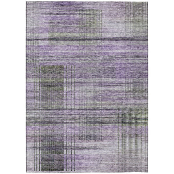 HomeRoots 9' Purple Lavender and Gray Striped Washable Area Rug for Indoor and Outdoor High-Traffic Spaces 9' X 12' 588068