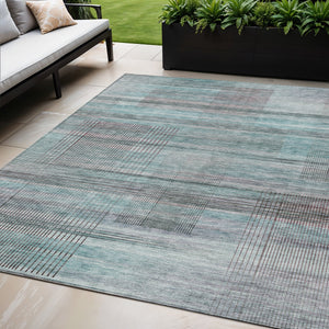 Homeroots 3' Striped Artichoke Green And Purple Washable Area Rug For Indoor And Outdoor Spaces, Durable Design 5' X 8' Polyester 588071