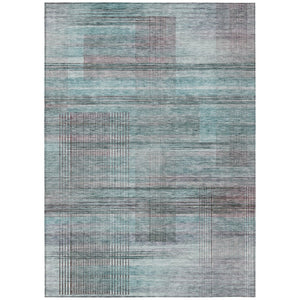 HomeRoots 5' Striped Indoor Outdoor Area Rug in Teal, Blue, Gray & Charcoal - Durable, Washable & Stylish Decor 5' X 8' 588071