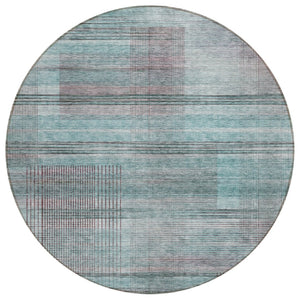 HomeRoots 5' Striped Indoor Outdoor Area Rug in Teal, Blue, Gray & Charcoal - Durable, Washable & Stylish Decor 8' Round 588072