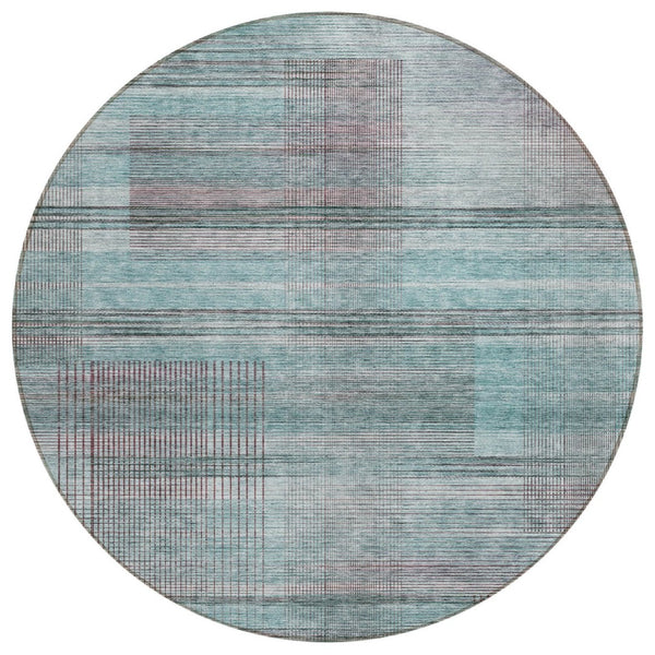 HomeRoots 5' Striped Indoor Outdoor Area Rug in Teal, Blue, Gray & Charcoal - Durable, Washable & Stylish Decor 8' Round 588072