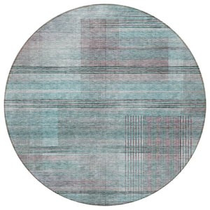 Homeroots 3' Striped Artichoke Green And Purple Washable Area Rug For Indoor And Outdoor Spaces, Durable Design 8' Round Polyester 588072