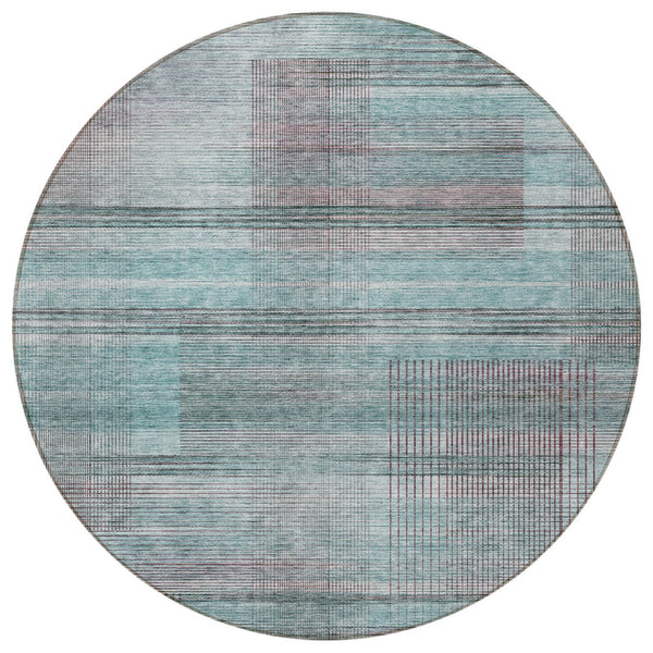 Homeroots 3' Striped Artichoke Green And Purple Washable Area Rug For Indoor And Outdoor Spaces, Durable Design 8' Round Polyester 588072