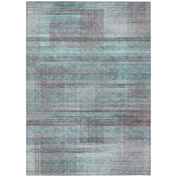 HomeRoots 5' Striped Indoor Outdoor Area Rug in Teal, Blue, Gray & Charcoal - Durable, Washable & Stylish Decor 8' X 10' 588073
