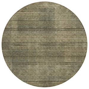 HomeRoots 5' Durable Brown Beige and Taupe Striped Area Rug - Washable, Stain-Resistant for Indoor & Outdoor Use 8' Round 588078