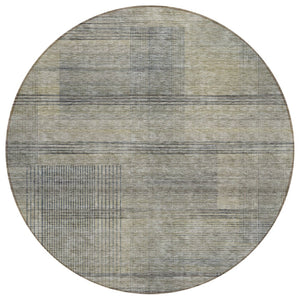 HomeRoots 5' Khaki Beige and Gray Striped Washable Area Rug - Durable, Stylish, Perfect for Indoor and Outdoor Use 8' Round 588090
