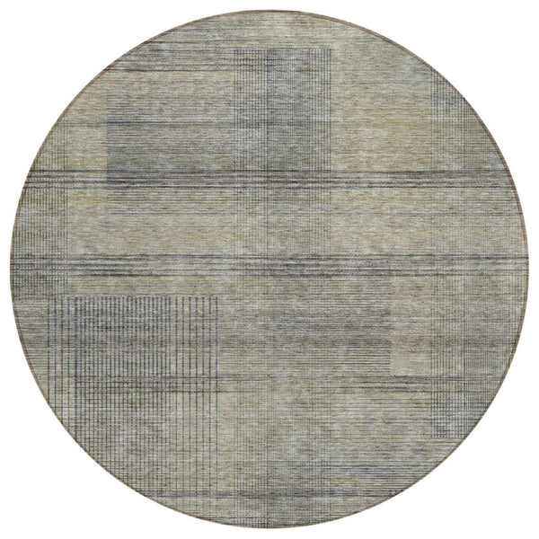 HomeRoots 5' Khaki Beige and Gray Striped Washable Area Rug - Durable, Stylish, Perfect for Indoor and Outdoor Use 8' Round 588090