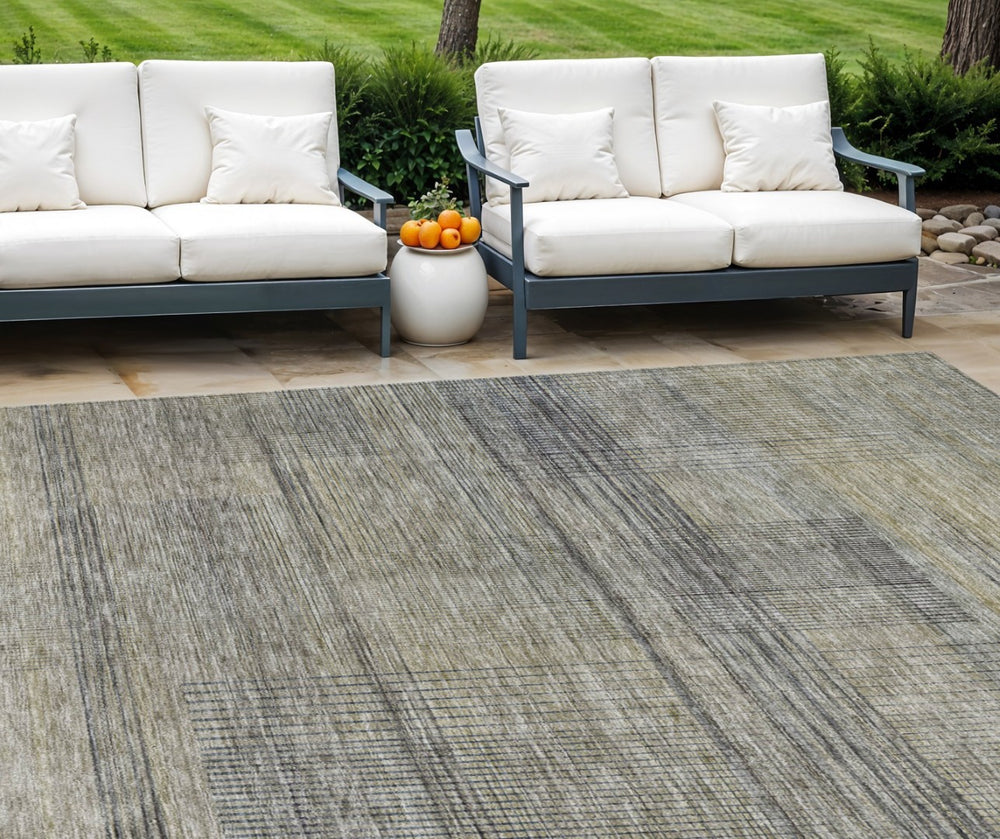 HomeRoots 5' Khaki Beige and Gray Striped Washable Area Rug - Durable, Stylish, Perfect for Indoor and Outdoor Use 10' X 14' 588093