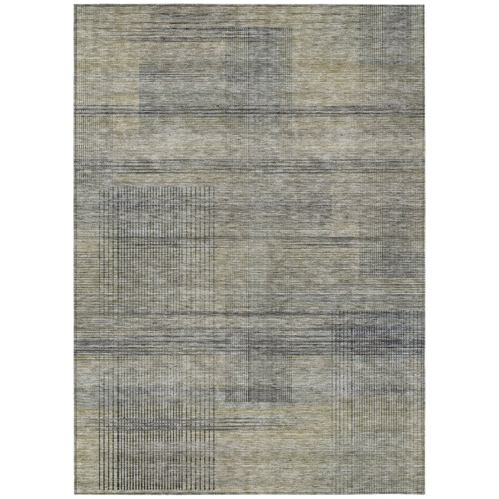 HomeRoots 5' Khaki Beige and Gray Striped Washable Area Rug - Durable, Stylish, Perfect for Indoor and Outdoor Use 10' X 14' 588093