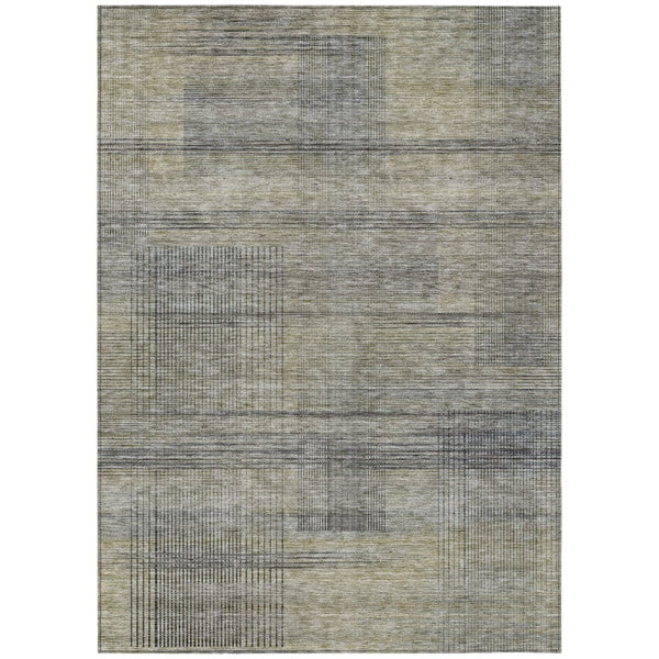 HomeRoots 5' Khaki Beige and Gray Striped Washable Area Rug - Durable, Stylish, Perfect for Indoor and Outdoor Use 10' X 14' 588093