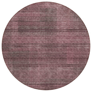 HomeRoots 5' Stylish Merlot and Gray Striped Washable Area Rug for Indoor and Outdoor Use, Durable Design 8' Round 588096