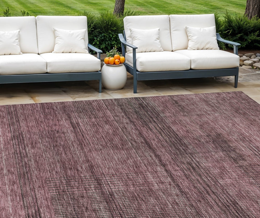 HomeRoots 9' Stylish Merlot and Gray Striped Washable Rug for Indoor and Outdoor Use – Durable, Easy-Clean Design 9' X 12' 588098