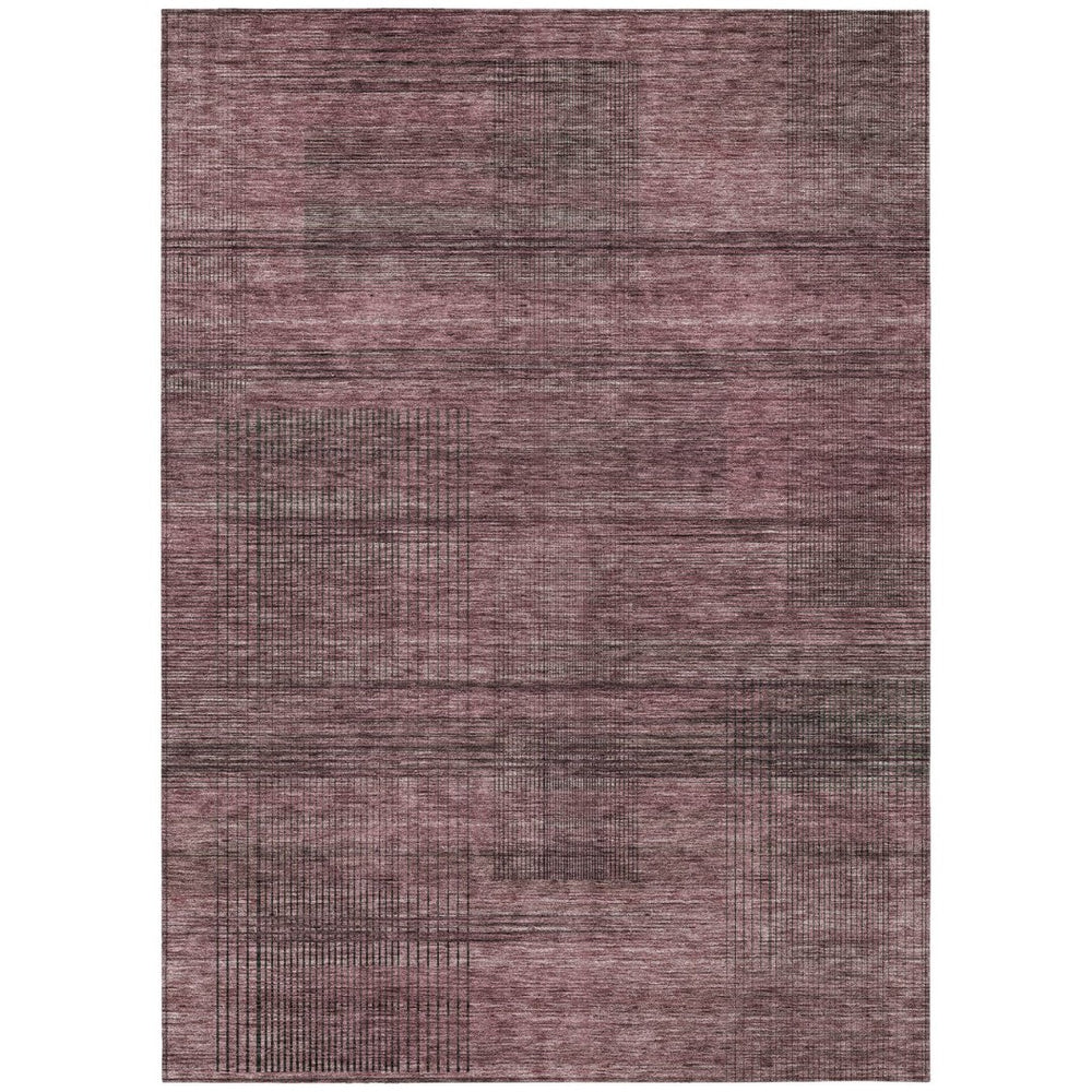 HomeRoots 9' Stylish Merlot and Gray Striped Washable Rug for Indoor and Outdoor Use – Durable, Easy-Clean Design 9' X 12' 588098