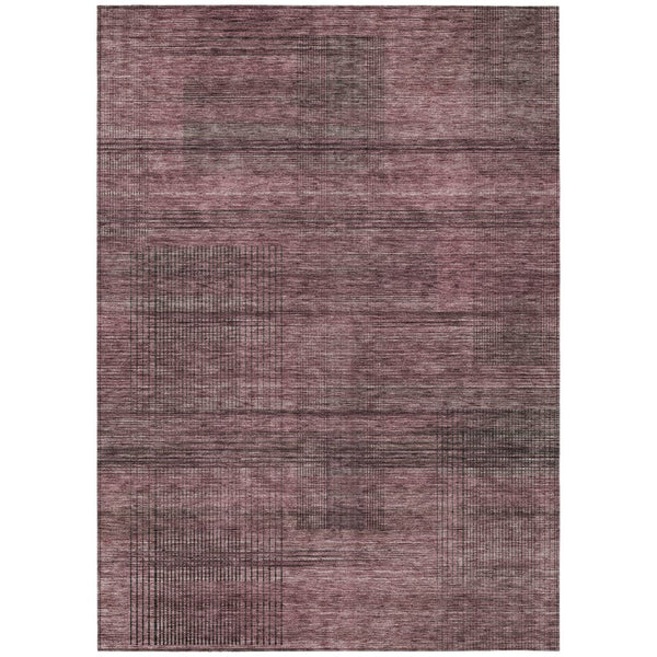 HomeRoots 9' Stylish Merlot and Gray Striped Washable Rug for Indoor and Outdoor Use – Durable, Easy-Clean Design 9' X 12' 588098