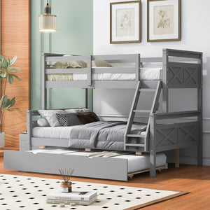 English Elm Twin Pine-over-Full Bunk Bed with Attached Ladder, Trundle & Full-Length Guardrail for Space-Saving Rooms Gray SM000208AAE-1
