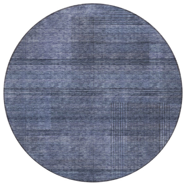 HomeRoots 5' Navy Blue and Gray Striped Indoor Outdoor Area Rug – Durable, Washable, and Stylish for Any Space 8' Round 588102