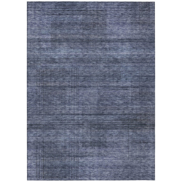 HomeRoots 5' Navy Blue and Gray Striped Indoor Outdoor Area Rug – Durable, Washable, and Stylish for Any Space 8' X 10' 588103