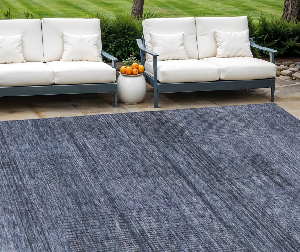 HomeRoots 9' Navy Blue and Gray Striped Washable Area Rug for Indoor and Outdoor Spaces - Durable & Stylish 9' X 12' 588104