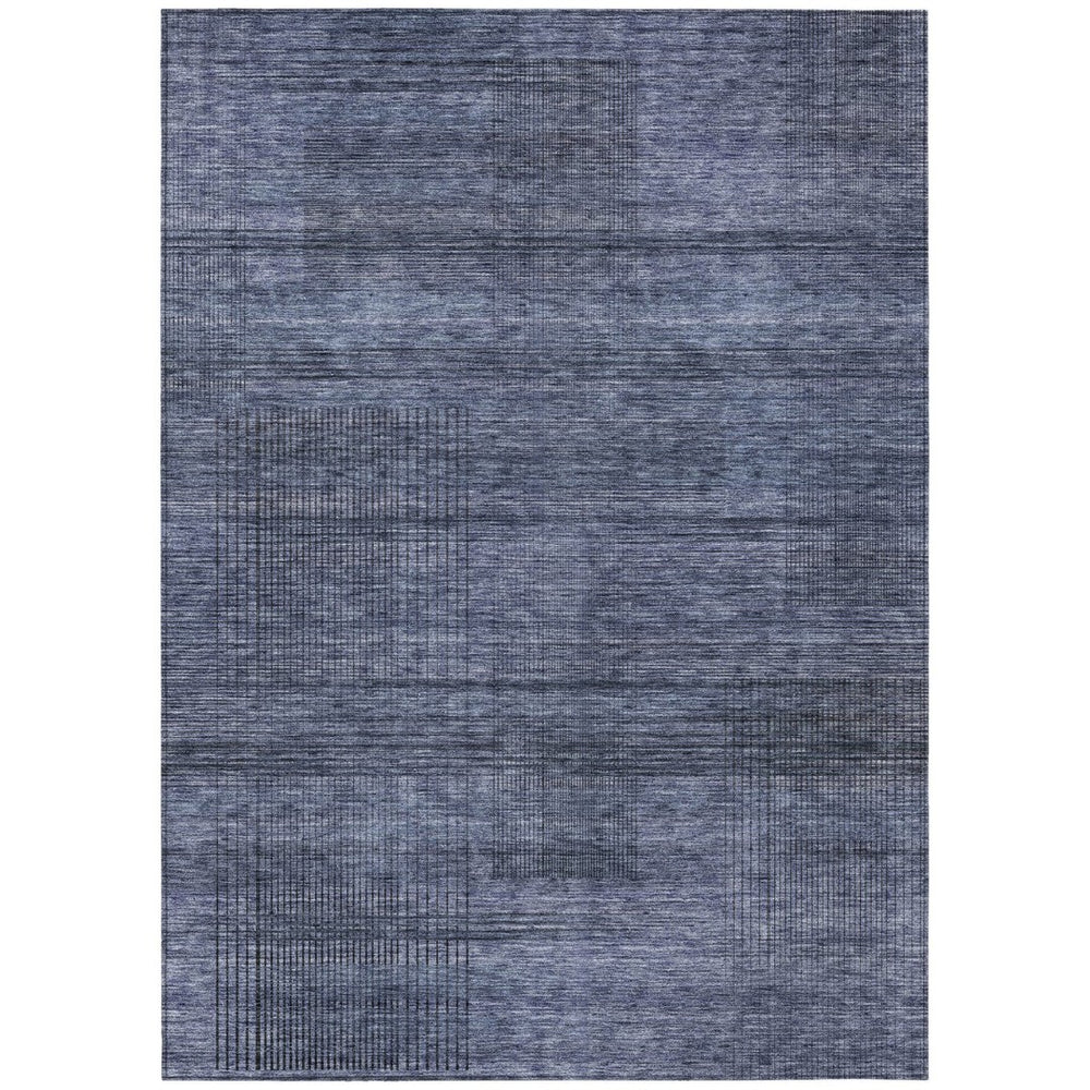 HomeRoots 9' Navy Blue and Gray Striped Washable Area Rug for Indoor and Outdoor Spaces - Durable & Stylish 9' X 12' 588104