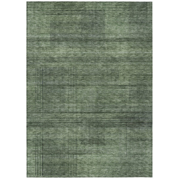 HomeRoots 5' Olive Green and Gray Striped Washable Rug - Stylish, Durable, Perfect for Indoor and Outdoor Spaces 5' X 8' 588107