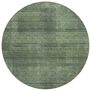 HomeRoots 5' Olive Green and Gray Striped Washable Rug - Stylish, Durable, Perfect for Indoor and Outdoor Spaces 8' Round 588108