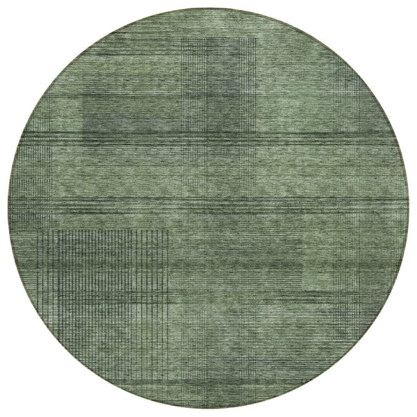 HomeRoots 5' Olive Green and Gray Striped Washable Rug - Stylish, Durable, Perfect for Indoor and Outdoor Spaces 8' Round 588108