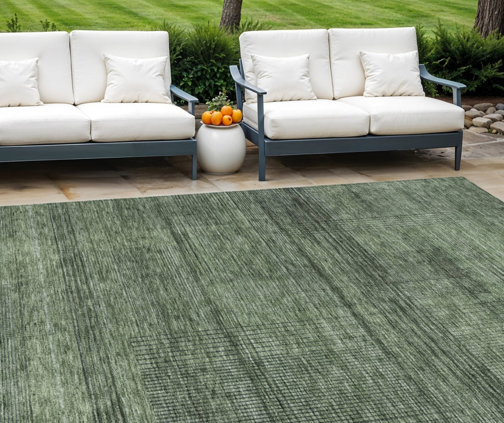 HomeRoots 5' Olive Green and Gray Striped Washable Rug - Stylish, Durable, Perfect for Indoor and Outdoor Spaces 8' X 10' 588109