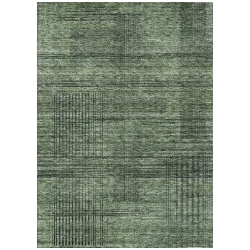 HomeRoots 5' Olive Green and Gray Striped Washable Rug - Stylish, Durable, Perfect for Indoor and Outdoor Spaces 8' X 10' 588109