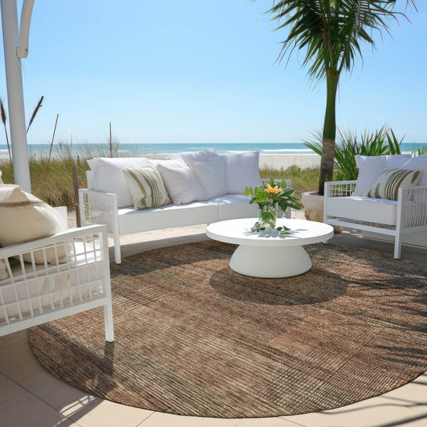 Homeroots 3' Washable Indoor Outdoor Area Rug - Stylish Striped Design For High Traffic Spaces & Versatile Use 8' Round Polyester 588114