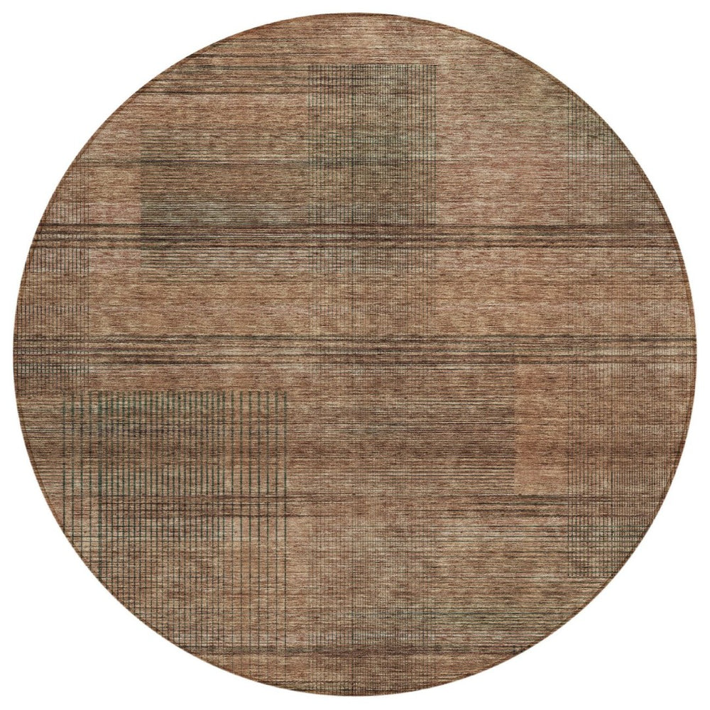 HomeRoots 5' Striped Washable Area Rug in Orange, Copper, and Brown for Indoor and Outdoor Durability 8' Round 588114