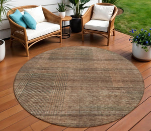 HomeRoots 5' Striped Washable Area Rug in Orange, Copper, and Brown for Indoor and Outdoor Durability 8' Round 588114