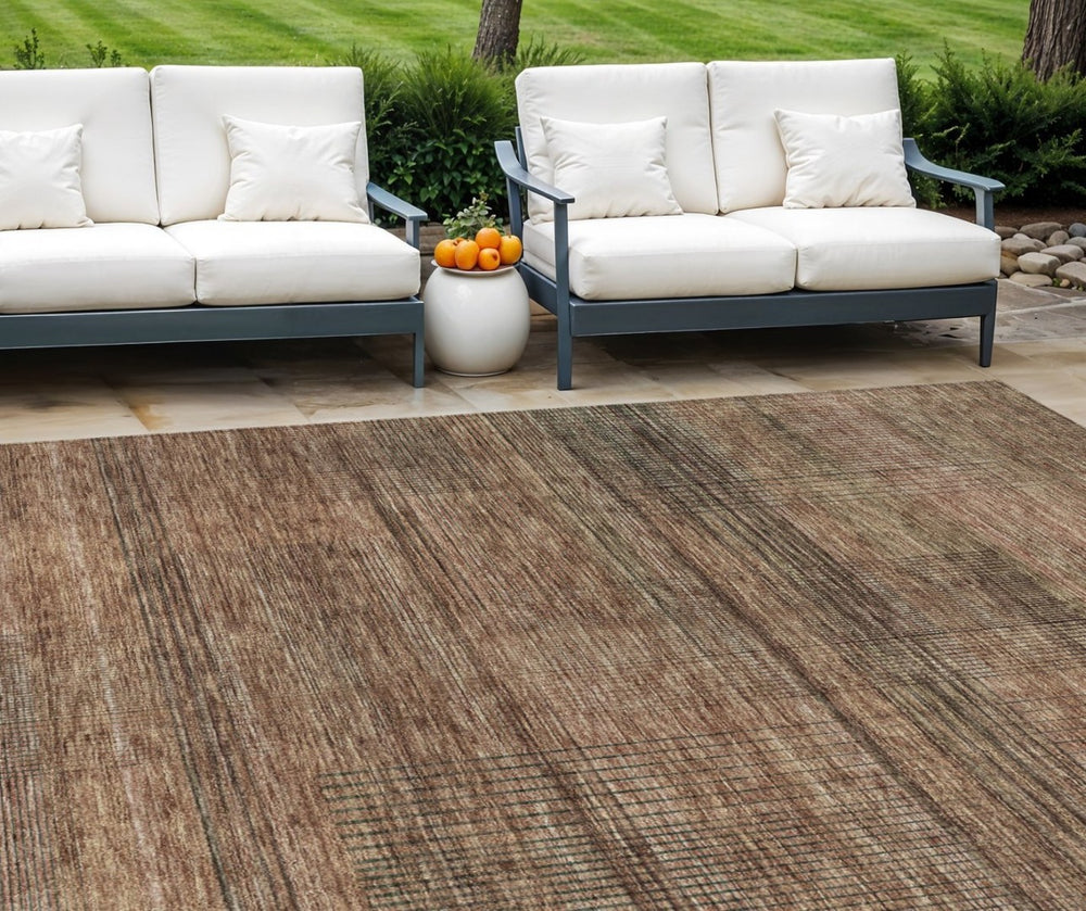 HomeRoots 9' Striped Washable Area Rug in Warm Orange, Copper, and Brown – Durable for Indoor and Outdoor Use 9' X 12' 588116