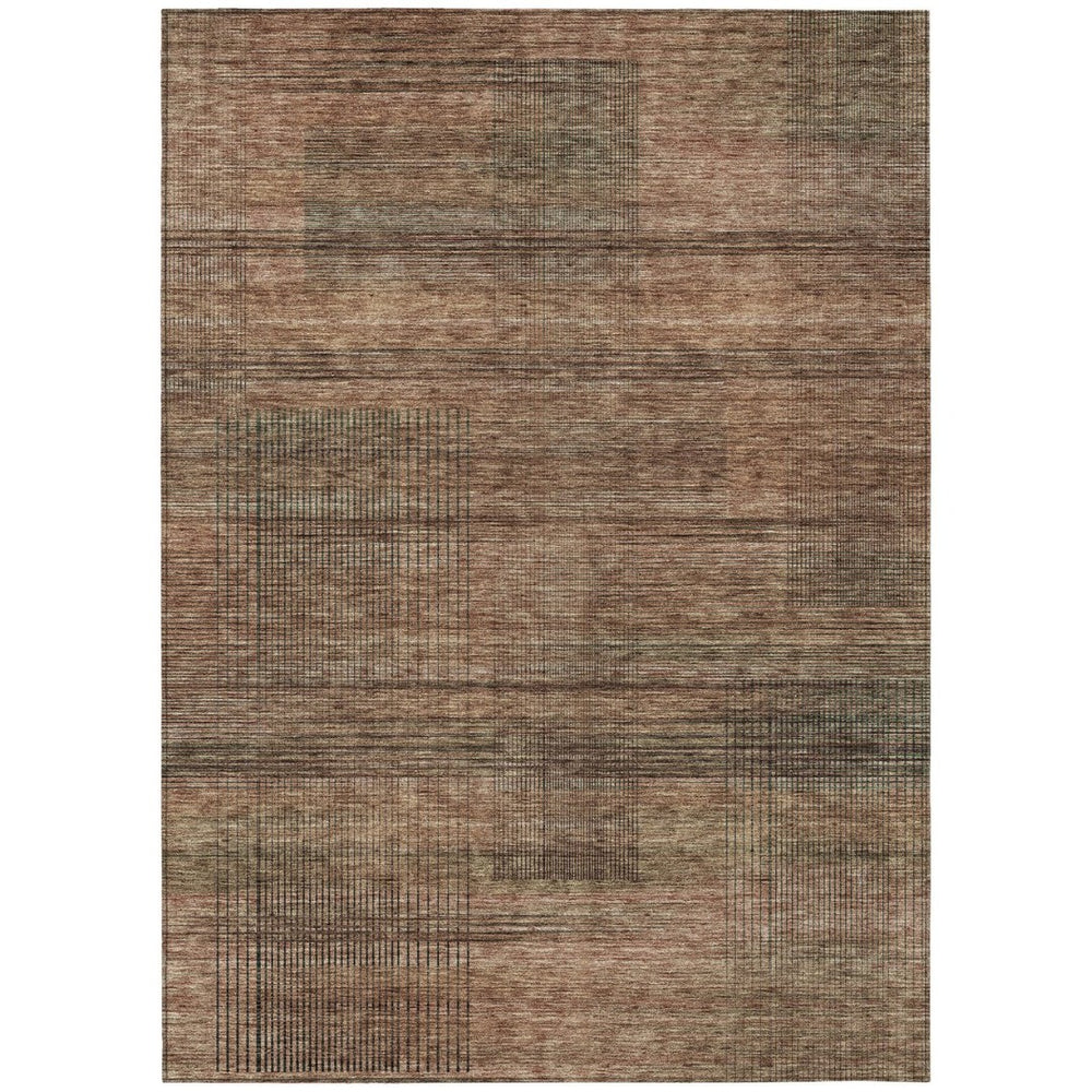 HomeRoots 9' Striped Washable Area Rug in Warm Orange, Copper, and Brown – Durable for Indoor and Outdoor Use 9' X 12' 588116