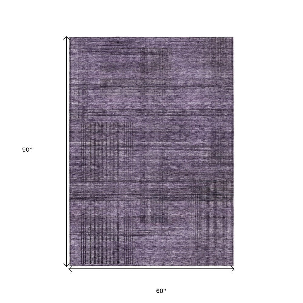 HomeRoots 5' Plum Purple and Gray Striped Area Rug - Durable, Washable Design for Indoor and Outdoor Use 5' X 8' 588119
