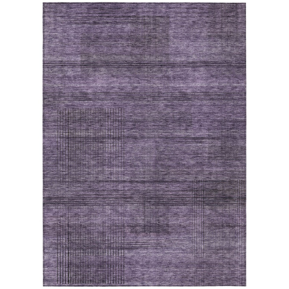 HomeRoots 5' Plum Purple and Gray Striped Area Rug - Durable, Washable Design for Indoor and Outdoor Use 5' X 8' 588119