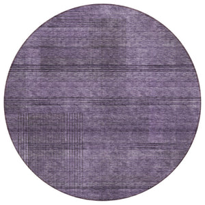 HomeRoots 5' Plum Purple and Gray Striped Area Rug - Durable, Washable Design for Indoor and Outdoor Use 8' Round 588120