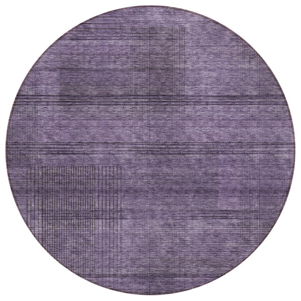 HomeRoots 5' Plum Purple and Gray Striped Area Rug - Durable, Washable Design for Indoor and Outdoor Use 8' Round 588120