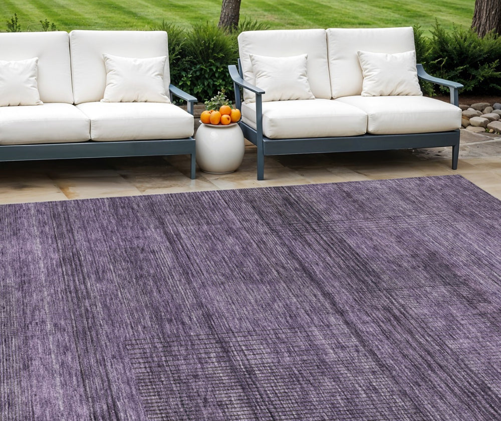HomeRoots 9' Durable Plum Purple and Gray Striped Washable Area Rug for Indoor and Outdoor Spaces, Easy Care 9' X 12' 588122