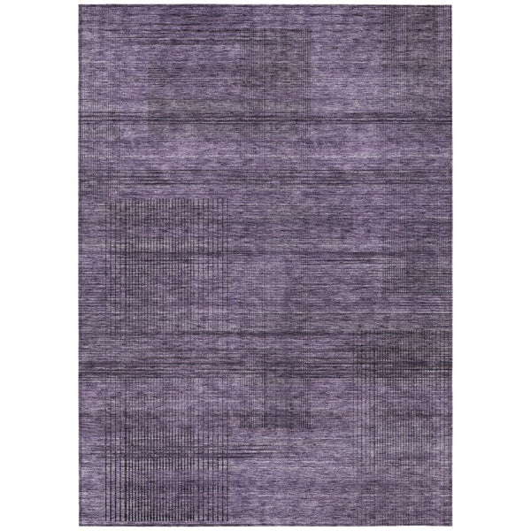 HomeRoots 9' Durable Plum Purple and Gray Striped Washable Area Rug for Indoor and Outdoor Spaces, Easy Care 9' X 12' 588122