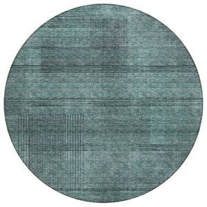 HomeRoots 5' Striped Teal Blue Aqua and Gray Washable Area Rug for Indoor and Outdoor Living Spaces Decor 8' Round 588126