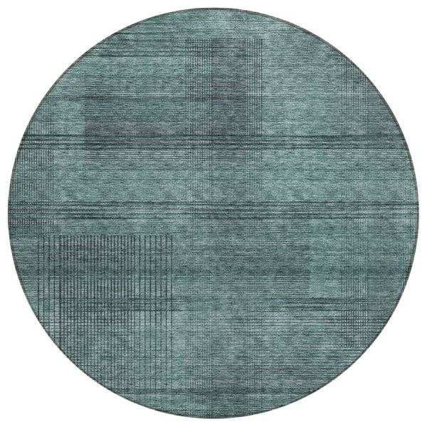 HomeRoots 5' Striped Teal Blue Aqua and Gray Washable Area Rug for Indoor and Outdoor Living Spaces Decor 8' Round 588126