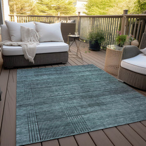 Homeroots 3' Washable Indoor Outdoor Area Rug - Stylish Striped Design For High Traffic Spaces & Versatile Use 8' X 10' Polyester 588127