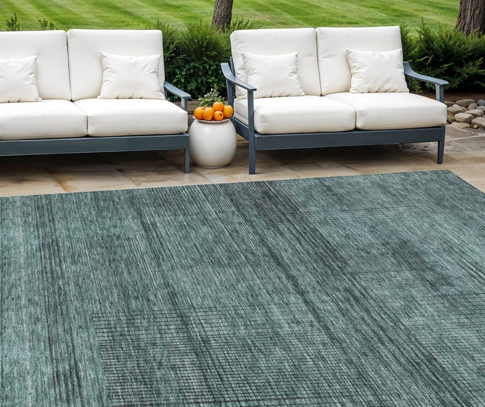 HomeRoots 9' Coastal Striped Area Rug in Teal, Aqua, and Gray – Durable, Washable, Indoor/Outdoor Style 9' X 12' 588128
